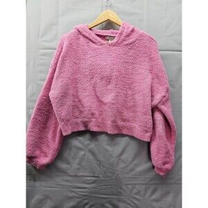 Sincerely Jules Women’s Pink Sherpa Cropped Hoodie Medium